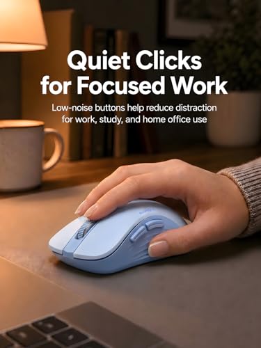 RAPIQUE Bluetooth Wireless Mouse, Dual Bluetooth & 2.4GHz, Light Blue | Quiet Clicks, Right-Hand Ergonomic 6 Button, Adjustable DPI, AA Battery, 3-Device Switching for Laptop, PC, Mac, Tablet - color: Light Blue