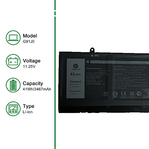 G91J0 Laptop Battery Replacement for Dell Inspiron 3510 3511 3515 5510 5515 5518 5310 5410 5415 5418 Series Notebook 0927N5 0927N5 G91JO Black 11.25V 41Wh 3467mAh - size: 13.1*5.5*1.3inch G91J0