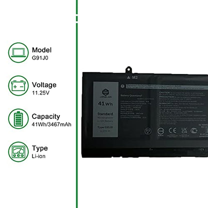 G91J0 Laptop Battery Replacement for Dell Inspiron 3510 3511 3515 5510 5515 5518 5310 5410 5415 5418 Series Notebook 0927N5 0927N5 G91JO Black 11.25V 41Wh 3467mAh - size: 13.1*5.5*1.3inch G91J0