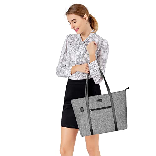 MOSISO USB Port Laptop Tote Bag for Women,Compatible with MacBook, 17-17.3 inch Notebook and Chromebook, Work Travel Business Computer Bag with Small Purse, Gray - color: Gray