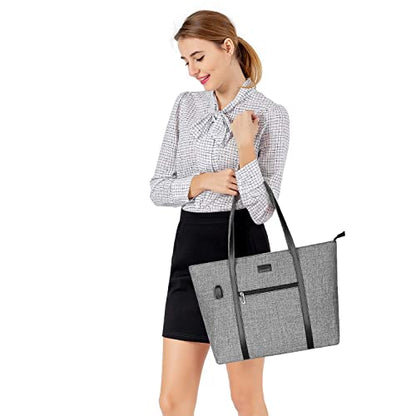MOSISO USB Port Laptop Tote Bag for Women,Compatible with MacBook, 17-17.3 inch Notebook and Chromebook, Work Travel Business Computer Bag with Small Purse, Gray - color: Gray
