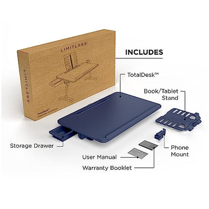 Limitless TotalDesk Portable Workstation and Lap Desk with Adjustable Height & Tilt (Navy) - color: Navy