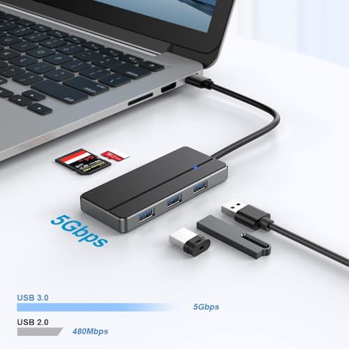 Orlian 5-in-1 USB 3.0 Hub Adapter Hub, with 3 USB 3.0 Ports, SD and microSD Card Reader, USB A to USB C Adapter, for MacBook Pro, iMac, XPS, Surface Pro, S20, S10[Charging NOT Supported]