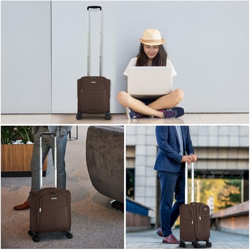 HanTrip 16 Inch Underseat Carry On Luggage with Wheels Softside Small Suitcases Personal Item Bag with Pocket Travel Luggage for Men Women Business Overnight Bag(Coffee) - color: Coffee