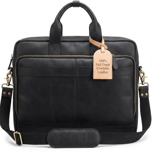 Leather Messenger Bag for Men - Laptop Case, Office Briefcase, Computer Satchel for Laptops - color: Black, size: 18 inch