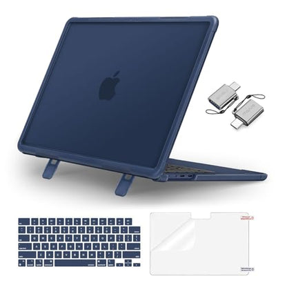 MOSISO Compatible with MacBook Air 13 inch Case M5 M4 M3 M2, Midnight | 4 in 1 Kit Anti-Crack Hard Shell with Kickstand for MacBook Air 13.6 inch Case 2026-2022 A3449 A3240 A3113 A2681 - color: Midnight