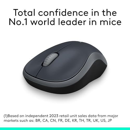 Logitech M185 Compact Ambidextrous 2.4 GHz Wireless Mouse - Swift Grey | Ambidextrous mouse with 2.4 GHz USB-A Nano Receiver, Optical Tracking, 12-Months Battery Life, PC, Mac, Laptop compatible - color: Swift Grey, size: 1 Pack, style: USB Receiver