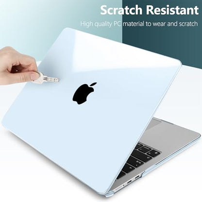 TWOLSKOO Compatible with MacBook Air 13 inch Case M5 2026 M4 2025 M3 M2 2024-2022 A3449 A3240 A3113 A2681, Plastic Hard Shell & Keyboard Cover & Screen Film for MacBook Air 13.6 inch, Crystal Sky Blue - color: Crystal Sky Blue