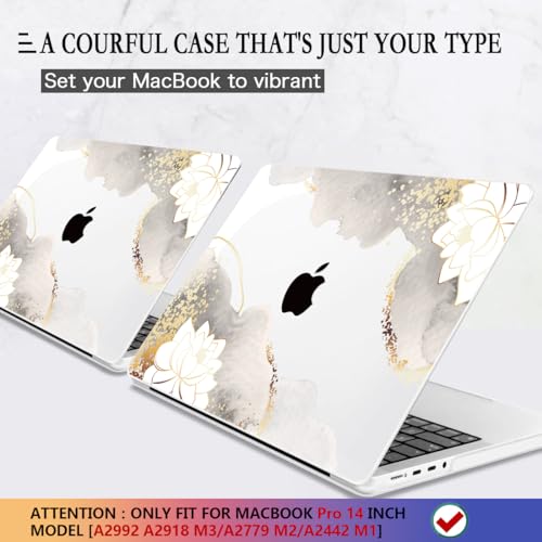 CISSOOK Compatible with MacBook Pro 14 inch Case 2026-2021 M5 M4 M3 M2 M1 | A3434 A3427 A3426 A3112 A3185 A3401 A2918 A2992 A2779 A2442, 5in1 Kit Hard Shell Case, Scratch Resistant, Lotus - color: 14inch-Charming Lotus