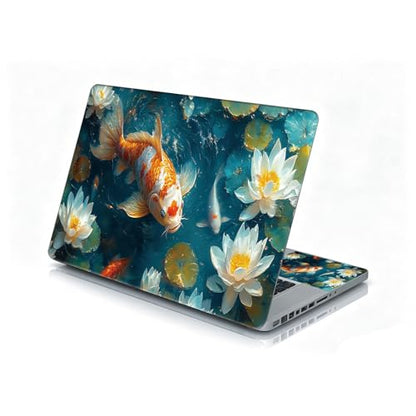Universal Laptop Skin Sticker Decal, 12"-15.6" Aesthetic Vinyl Wrap, Koi Fish Lotus Waterproof Notebook Cover Art Protector for MacBook HP Dell Lenovo, Fits 13" 14" 15" 15.6" - color: Koi Fish Lotus
