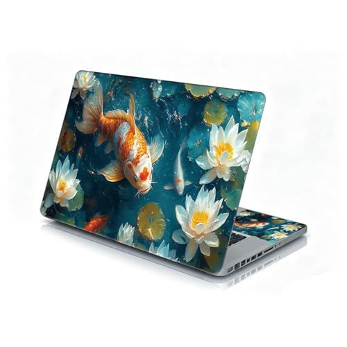 Universal Laptop Skin Sticker Decal, 12"-15.6" Aesthetic Vinyl Wrap, Koi Fish Lotus Waterproof Notebook Cover Art Protector for MacBook HP Dell Lenovo, Fits 13" 14" 15" 15.6" - color: Koi Fish Lotus