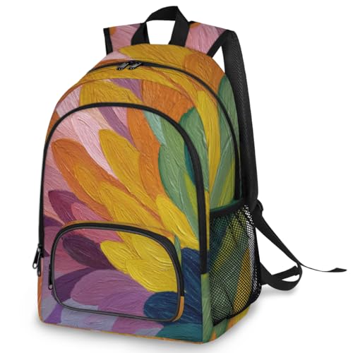 Abstract Feather Large Backpack for Women and Men Waterproof Travel Laptop Backpack Lightweight Business Work Daypack Fits 17 Inch Computer - color: Multicolor 4