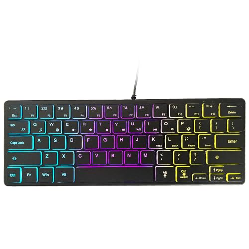 abucow Backlit Mini Keyboard USB Wired Portable Mute Ultra-Compact Small Gaming Keyboard 64 Keys for PC/Mac Gamer Typist Travel Easy to Carry on Business Trip (Style 3) - color: Style 3