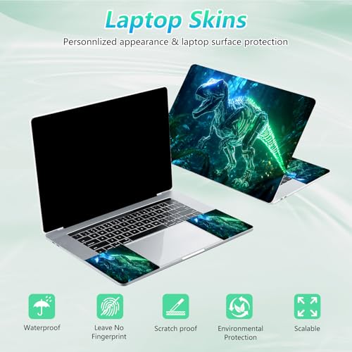 Laptop Skin Sticker Decal 12"-15.6" Universal Laptop/Notebook/Netbook Vinyl - Waterproof Scratch Resistant,Fits HP Dell Lenovo MacBook,2 Free Wrist Pads,Easy Apply & Remove,Green Glitter Dinosaur - color: Green Glitter Dinosaur