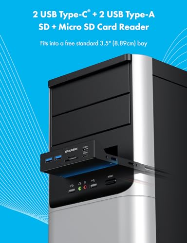 GRAUGEAR 3.5 Inch Front Panel USB C Hub, SD/microSD Internal Card Reader, 20Gbps USB 3.2 Gen 2x2, USB3.2 Type-E Key-A 20-Pin Header & USB3.0 Header & 15-Pin SATA Power Connection Required [G-MP01CR] - style: 6 Port