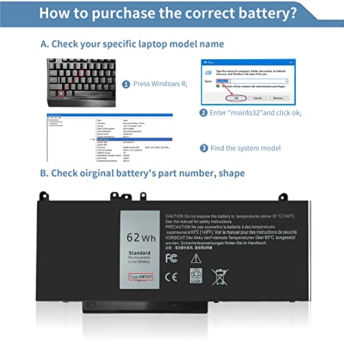 62Wh 6MT4T 7.6V 5470 5570 Laptop Battery for Dell Latitude E5470 E5570 Precision 3510 7V69Y TXF9M 79VRK 07V69Y 079VRK 0TXF9M 0HK6DV - size: 9.17 x 3.73 x 0.27 inches 6MT4T BATTERY