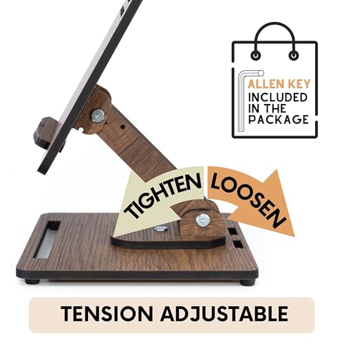 Vigo Wood Book Stand for Reading 360° Adjustable, Wooden Laptop Stand, Cookbooks Holder, Music Scores, Featuring Multi-Height Angles and Foldable Design with Page Clips.