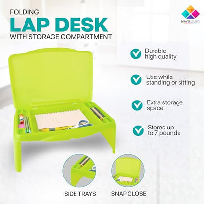 MAVOCRAFT Foldable Kids Lap Tray with Storage - Portable Lap Desk Kids & Adults - Kids Lap Desk for Breakfast in Bed, Serving Tray, Car Desk & Gaming (Green) - color: Green