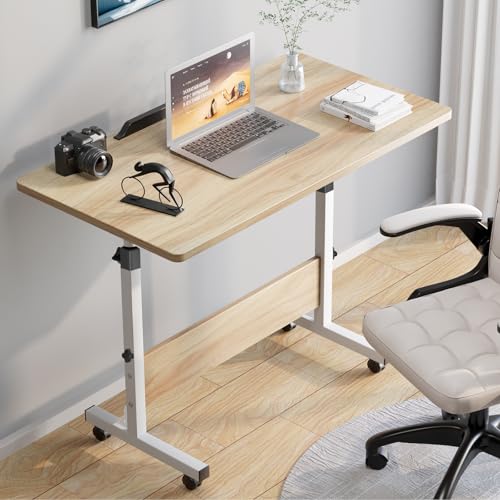 Rolling Desk Adjustable Height,Portable Laptop Desks,Small Standing Desk with Wheels for Home Office - color: Natural