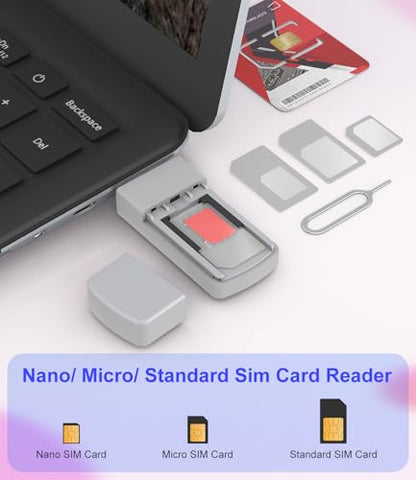 USB SIM Card Reader - Sim Card Adapter Kit with Eject Pin - Micro/Nano/Standard Sim Card Readers - USB to Sim Card Adapter Edit and Read Messages/Contacts - SIM Adapters for Laptops Computer Windows