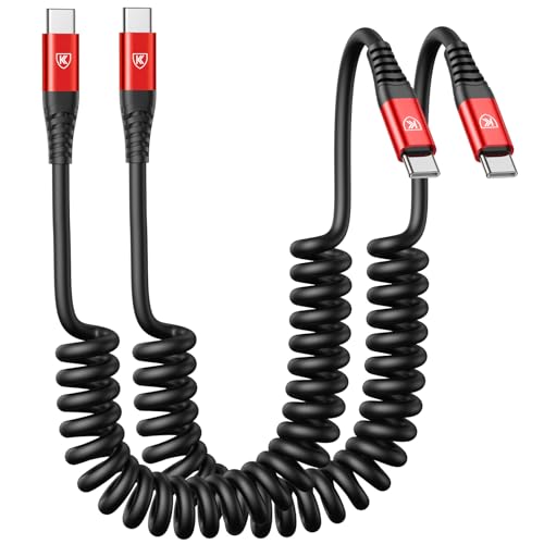 USB C Cable 3ft 2Pack USB C to USB C Charger Cable for Car, Coiled Type C | Fast Charging Cable for iPhone 17/16/15/Plus/Pro/Pro Max/MacBook Pro 2020/iPad Pro 2020/iPad Air 4/Samsung Galaxy S23-Red - color: Red, size: 3FT