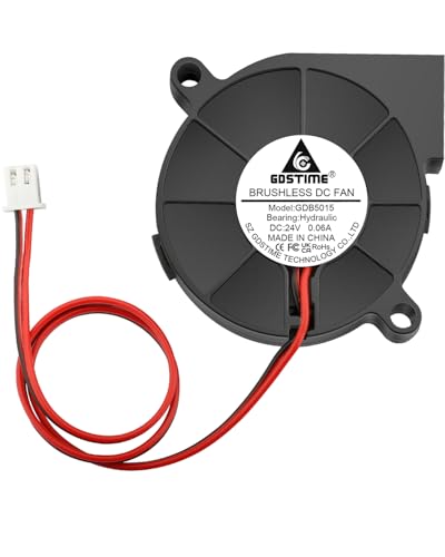 GDSTIME 5015 Blower 24V 2-Pin 50mm x 15mm Turbine Turbo Cooling Fan 2-Pack | Hydraulic Bearing, 24 Volt DC Brushless, 4500 RPM, High Speed, Replacement Blower Fans for 3D Printer Humidifier - size: 50x15mm