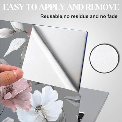 SUPERDANT Laptop Skin Sticker Flower Laptop Decals Personalized Universal Notebook Computer Wrap Vinyl Skin Stickers Cover Art Decal Removable 12-15.6 Inch Waterproof Scratch-Resistant Gifts Gray Pink - color: Gray+Pink