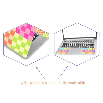 Laptop Decal Sticker Skin Cover, 12" 13.1" 13.3" 14" 15" 15.4" 15.6" Laptop Netbook Vinyl Art Skin Sticker Cover Notebook PC Protector (2 Wrist Pad Included), Removable Reusable, Colourful Check - color: Colourful Check