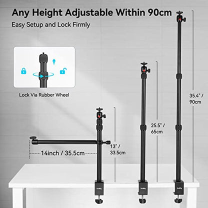 SMALLRIG Camera Desk Mount Table Stand with Magic Arm and 1/4" Ball Head, 13"-35.4" Adjustable Light Stand, Tabletop C Clamp for DSLR Camera, Ring Light, Live Streaming, Photo Video Shooting - 3992 - style: Clamp 3992