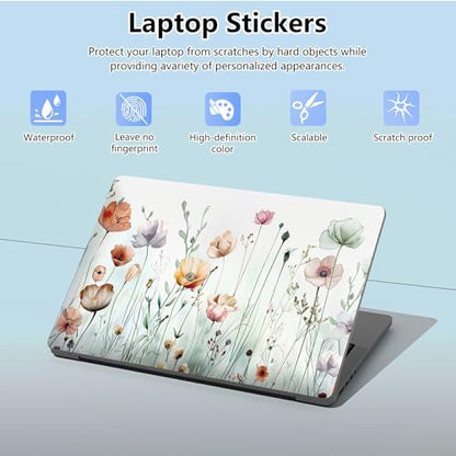 Universal Laptop Skin Sticker with 2 Wrist Pad Skins, Waterproof Scratch Resistant Vinyl Laptop Cover Decal, Cut to Fit for 11–15.6 Inch MacBook HP Dell Lenovo, Wild Flowers - color: Wild Flowers
