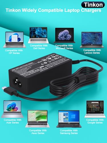 Universal 65W USB C Laptop Charger | Compatible with Lenovo, HP, Dell, Acer, Asus, Samsung, Surface Pro, Google, For Business, School, and Travel