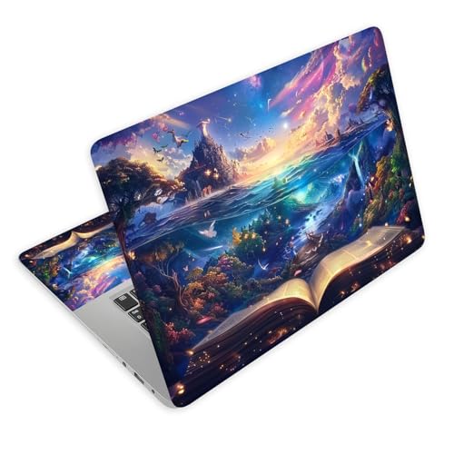 Universal Laptop Skin Decal, 3-Piece Vinyl Protector for 12 13 14 15.6" Notebook, Waterproof Anti-Scratch, Easy Trim & Bubble-Free Finish, Open Book with an Enchanting World - color: Open Book with an Enchanting World