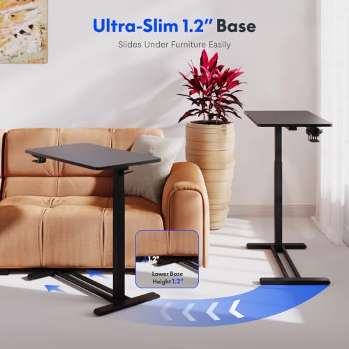 FLEXISPOT H7 Adjustable Overbed Bedside Table with Wheels Pneumatic Mobile Standing Desk Laptop Desk Rolling Computer Cart Movable Overbed Table Hospital Home Use(31.5" W x 17.7" D, Black Large) - color: Black, size: Large