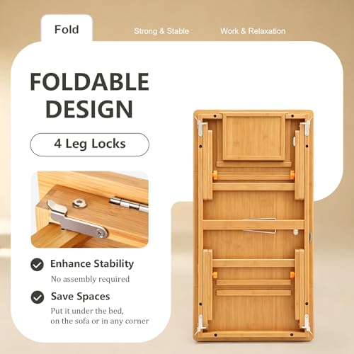 Laptop Desk Nnewvante Bamboo Lap Desk, Adjustable Bed Tray, Large Size | 7 Tilting Top Angles, 4 Heights, Drawer & Phone Slot, Foldable Serving Tray Breakfast Table 27.95" x 13.8" - color: Bamboo