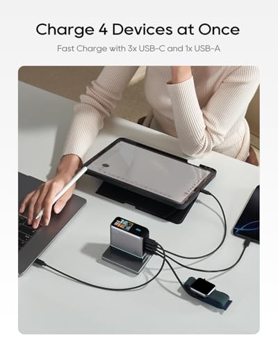 CUKTECH 100W Wall Laptop Charger, 4-Port GaN USB C Charger Block, Smart Display and Touch Control, Fast Charging Power Adapter for MacBook, iPhone 17/16 Series, Galaxy S26, Pixel (Cable Included)