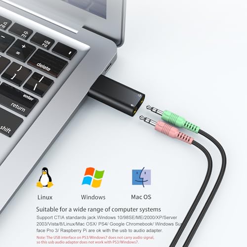 𝐔𝐩𝐠𝐫𝐚𝐝𝐞𝐝 USB to 3.5mm Jack Audio Adapter,USB to Headphone Adapter | USB A to Aux Adapter External Stereo Sound Card,for Headphone/Mac/Linux/Laptop/Desktops/Docking Station
