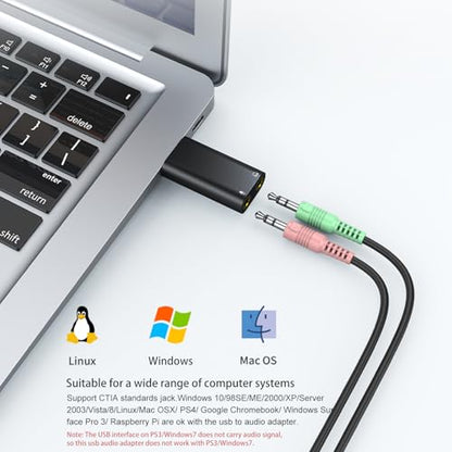 𝐔𝐩𝐠𝐫𝐚𝐝𝐞𝐝 USB to 3.5mm Jack Audio Adapter,USB to Headphone Adapter | USB A to Aux Adapter External Stereo Sound Card,for Headphone/Mac/Linux/Laptop/Desktops/Docking Station