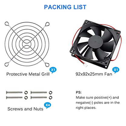 GDSTIME 92mm x 25mm 12V 2-Pin Dual Ball Bearings Brushless DC Cooling Fan | for Wine Cooler, RV Fridge, Power Supply, Dehumidifier, Inverter, Humidor, 92x92x25mm, 9225, 12 Volt Computer PC Case Fans - size: 92x25mm