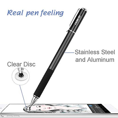 MEKO(2 Pcs) [2 in 1 Precision Series] Disc Stylus/Styli for All Touch Screen Devices Bundle with 4 Replaceable Disc Tips, 2 Replaceable Fiber Tips - (Black/Purple)