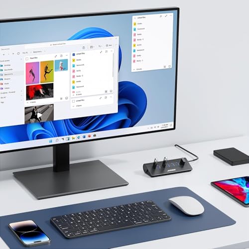 USB Hub 3.0, JESWO Aluminum 7 Port USB 3.0 Hub with 3.3Ft Cable, USB Splitter with 7-USB3.0 Data Ports Compatible with MacBook, Laptop,Surface Pro, PS5, PC and More (No Power Adapter Included) - color: Black