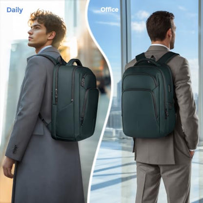 17.3 Inch Laptop Backpack for Men Women, 30L Travel Backpack | Carry-On Flight Approved,Work Computer Backpack with USB A&C Port,Business Laptop Bag,WaterResistant Anti-Theft Daypack - color: Dark Green