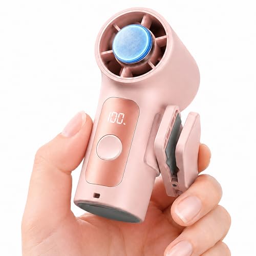 Portable Clip-On Mini Fan with Ice Cooler,Turbo Personal Handheld Mini Fan 3000mAh Rechargeable，Detachable Clip,Pocket Size for Travel/Eye Lash/Beach/Concert - color: pink