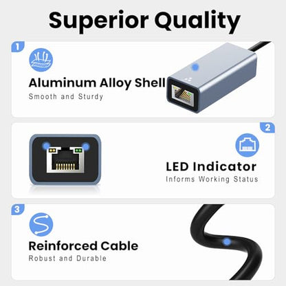USB C to Ethernet Adapter, USB 3.0 to RJ45 Gigabit LAN 1000 Mbps Wired Network, USB to Ethernet Adapter for Laptops/Tablet, Compatible with Windows XP, MAC OS, Linux, Vista 7 8 10 11 | USB 3.0 to Ethernet Adapter for Laptops/Tablet,Compatible with Windows