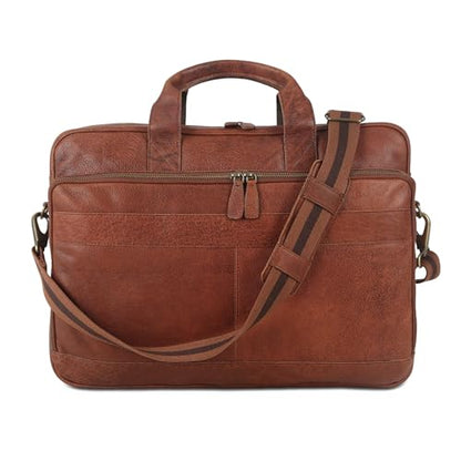 KomalC Leather briefcase 16 inch Laptop Messenger Bag for Men and Women Best Office Satchel Bag - color: Wash Tan