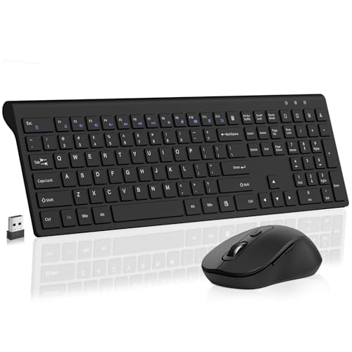 Full-Size Computer Keyboard with Calculator Button, 2400 Dpi Ergonomic Mouse, Ultra-Thin Cordless USB Keyboard and Mouse Set for Laptop Windows Mac - Black - color: KM458-Black