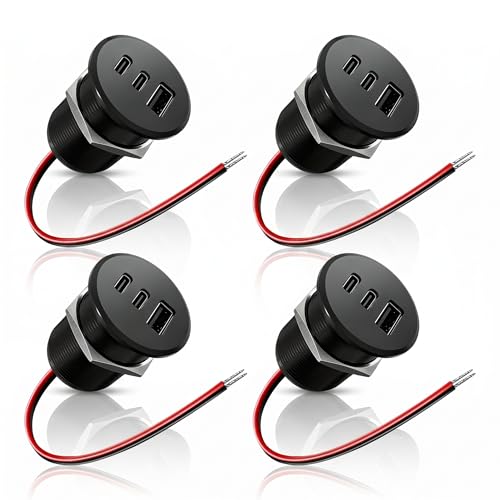 4PCS 90W All-Aluminum RV USB Outlet 12V/24V 3 Charging Ports, GIBBAB 2 36W PD3.0 Type-C+18W QC3.0 Fast Charging Socket, Recessed Mount Car Charger Cigarette Lighter Replacement for Camper Trailer Boat - color: Black, size: 4P
