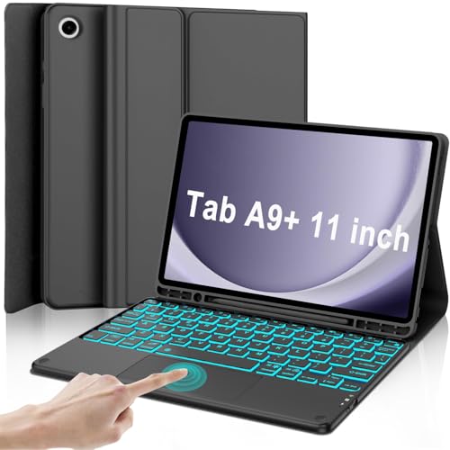 Backlit Touchpad Keyboard Case for Samsung Galaxy Tab A9 Plus 5G 11 Inch 2023 Model (SM-X210/X215/X216/X218), Magnetic Detachable Keyboard Cover with S Pen Holder for Galaxy Tab A9+ 11", (Black) - color: Navy Black