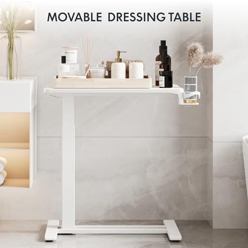 FLEXISPOT Adjustable C Table with Wheels, Mobile Snack Side End Table Sofa Couch Bedside Table Laptop Rolling Cart TV Tray Night Stand Small Space Side Table,(27.6" W x 15.7" D,White) - color: White, size: 28x16