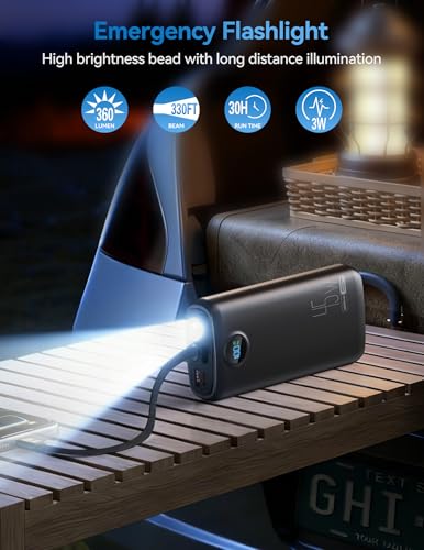 DIAMUAR Portable Charger 20000mAh 45W, Built in USB C Cable, 3W Flashlight | Fast Charging, Digital Display, 3 Ports, All-Day Power, Travel-Ready, for iPhone 17/16/15, Tablet, Laptop, Camping Essentials - color: Black