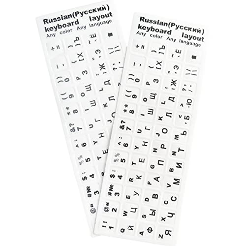 2 Pack Universal Russian Keyboard Stickers White Background with, Black Lettering for Computer Laptop Notebook Desktop, Replacement Computer Keyboard Stickers (Russian) - color: Russian-white/Black Letters